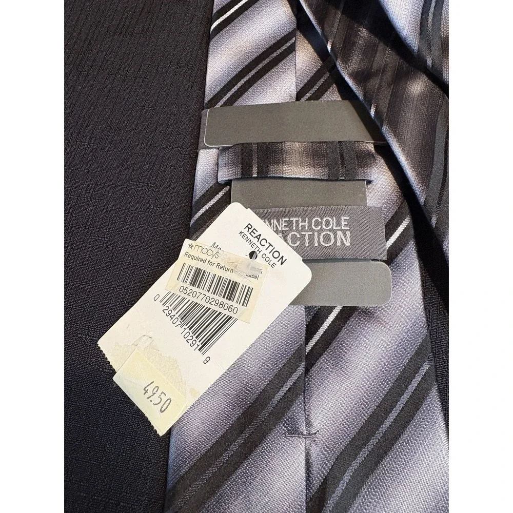 Kenneth Cole Reaction Silk Striped Tie Blue Silver Gray Black